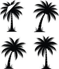 Tropical Palm Trees Silhouette Vector Set, Diverse Summer Vacation Icons, Isolated Black Graphics for Beach Landscape, Paradise, Holiday, and Exotic Travel Design Elements, EPS and JPEG.
