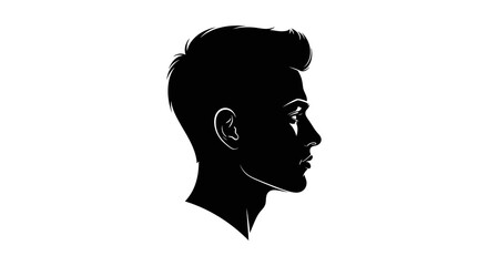 Stylized silhouette of a young adult man's head in profile, showcasing a sleek haircut and the sharp contours of a classic male profile concept, ideal for identity or avatar designs