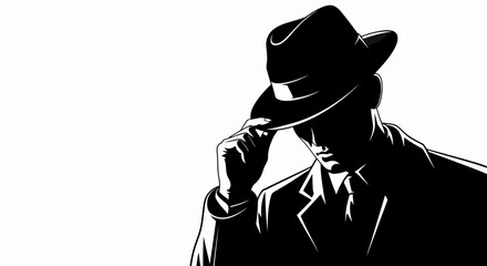 Noir Detective A Mysterious Figure in a Classic Hat with Shadowy Silhouette. Classic Detective