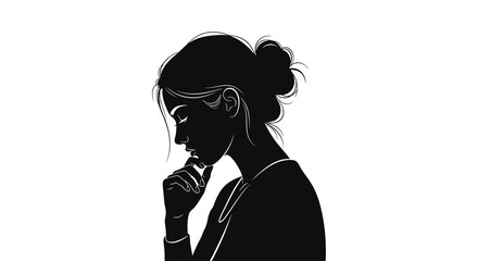 Silhouette of a Thoughtful Woman in Deep Contemplation, lost in her thoughts, in a shadow