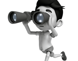 Young Boy Exploring with Binoculars in Action.