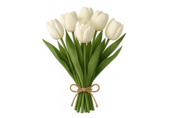White tulips bouquet tied with twine bow