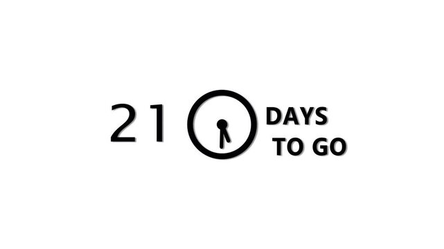 Counting 99 days to go animation.  Count days with clock icon. Countdown days left animation.