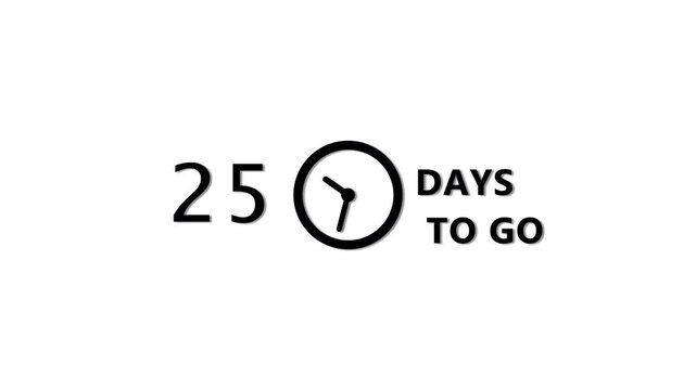 Counting 57 days to go animation.  Count days with clock icon. Countdown days left animation.