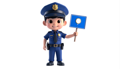 Cartoon Police Officer Holding a Blue Sign Illustration.