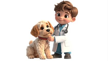 Cartoon Veterinarian With Puppy And Dog.