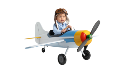 Young Child Sits In Toy Airplane For Playful Flight.