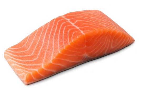 Fresh atlantic salmon fillet, raw and uncooked, providing a healthy source of omega-3 fatty acids for a balanced meal