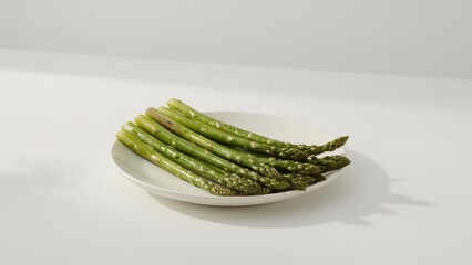 Fresh green asparagus on a white plate