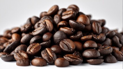Obraz premium Freshly roasted coffee beans piled high with rich colors and textures showcasing quality and aroma