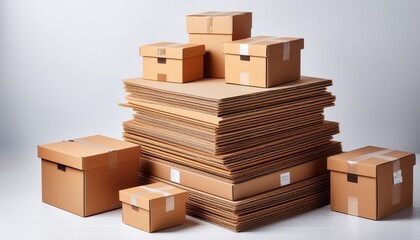 Fototapeta premium cardboard boxes stacked on a light background displaying shipping and storage items for delivery and organization