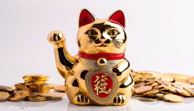 feng shui fortune cat on white background