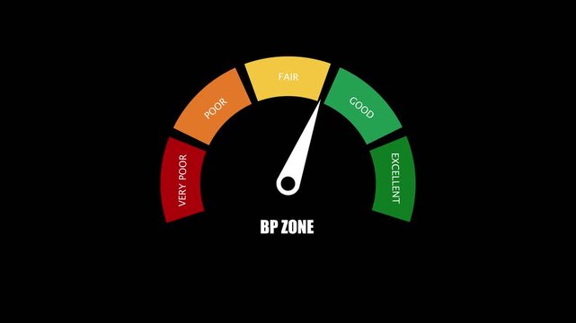 BP Zone Gauge with Color Coded Levels Very Poor Fair Good Excellent on Black Background bp zone meter
