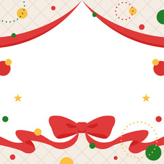 リボンのデコレーションフレーム、円形オブジェクト、ポップなデザイン、正方形サイズ