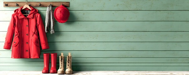 Santa outfit hanging neatly in cozy pastel holiday home interior