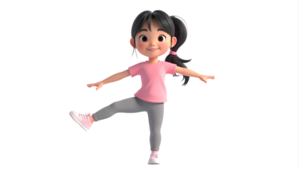 Playful cartoon girl dancing in a dynamic pose.