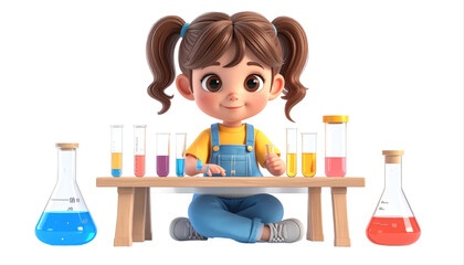 Young Girl Scientist Conducting Chemistry Experiment.