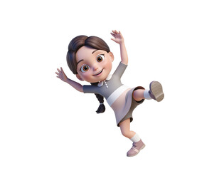 Energetic cartoon girl jumping in the air.