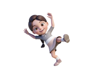 Energetic cartoon girl jumping in the air.