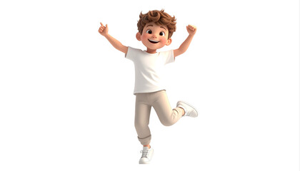 Joyful young boy jumping in mid air.