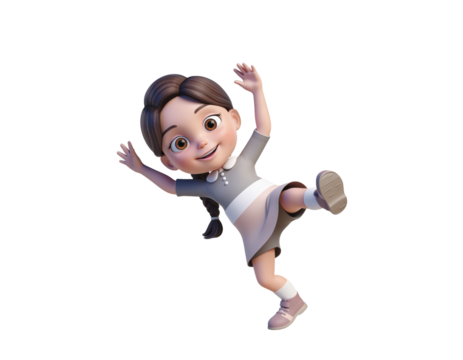 Energetic cartoon girl jumping in the air.
