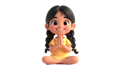 Cartoon Girl Meditating in Lotus Pose.