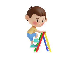 Young Child Climbing Colorful Ladder Illustration.