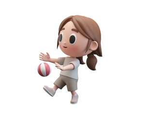Cartoon Girl Playing with Ball Illustration.