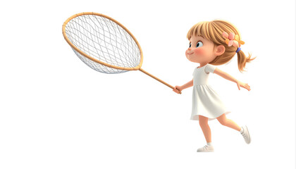 Young girl playing tennis with racket.