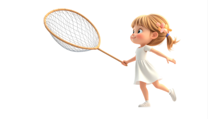 Young girl playing tennis with racket.