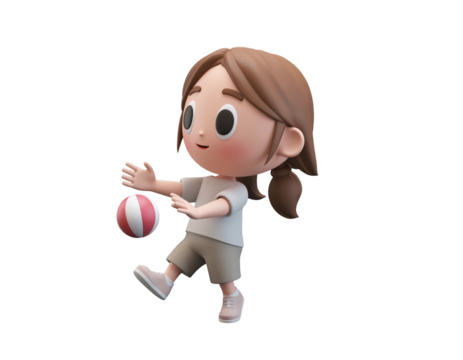 Cartoon Girl Playing with Ball Illustration.