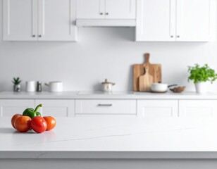 Foreground counter line with smooth kitchen backdrop white