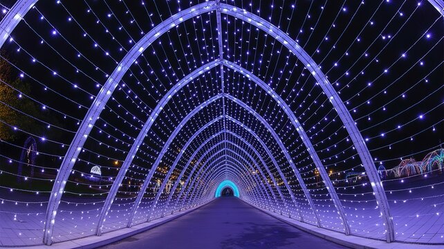 Christmas Festival Lighting Tunnel Night Scenery Outdoor Decorative Archway with Sparkling LED Lights and Festive Ambiance Ideal for Holiday Season Celebrations and Winter Wonderland Decorations