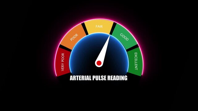 Arterial Pulse Reading Gauge with Neon Glow and Color Coded Levels from Very Poor to Excellent meter