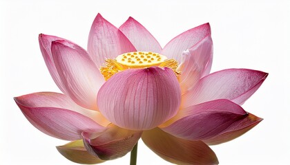 Elegant Pink Lotus Flower Isolated on White Background Close Up Studio Shot
