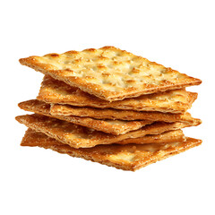 Stack of golden brown savory crackers on a white background