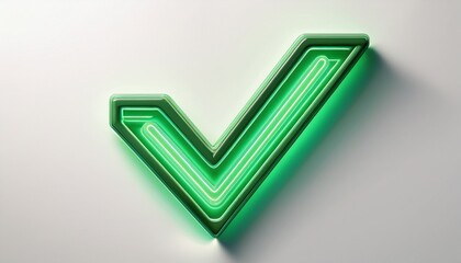 glowing neon green check mark sign against a white background suitable for highlighting success completion or approval