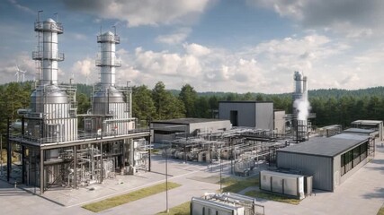 Industrial Power Plant: A high-angle shot presents an industrial power plant, a nexus of technology and infrastructure, where the synergy of engineering and industry creates a landscape of potential