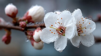 Plum blossoms blooming in snow, traditional symbol of resilience and New Year