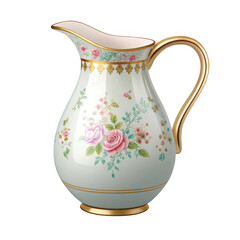 Pitcher floral porcelain antique golden handle ornate decorative art object