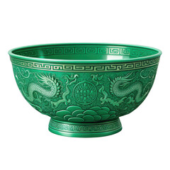 Dragon bowl green ceramic ornate carved ancient oriental artifact