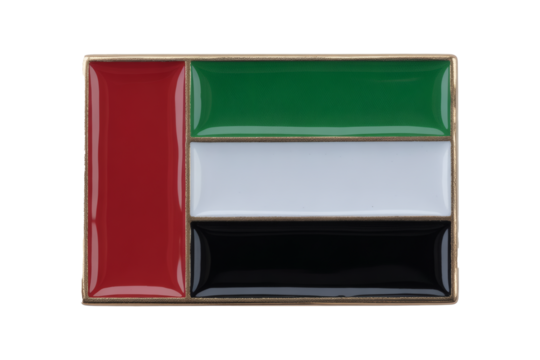 Elegant United Arab Emirates flag lapel pin accessory, a sophisticated symbol of national pride and modern design.