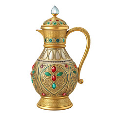 Dallah coffee pot with intricate design and gemstones