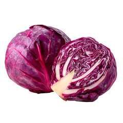 Obraz premium Fresh red cabbage whole and halved on white background