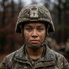 Obraz premium Empowered Female Soldier in Combat Ready Stance