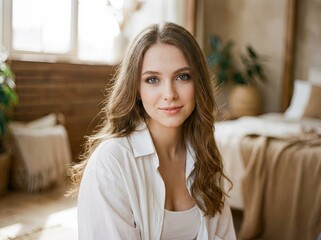 Cozy Indoor Portrait of a Young Woman Smiling