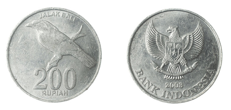 Indonesia two hundred rupiah coin on a white isolated background