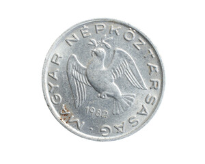 Hungary ten filler coin on white isolated background