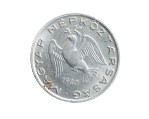 Hungary ten filler coin on white isolated background