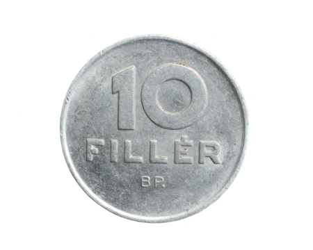 Hungary ten filler coin on white isolated background